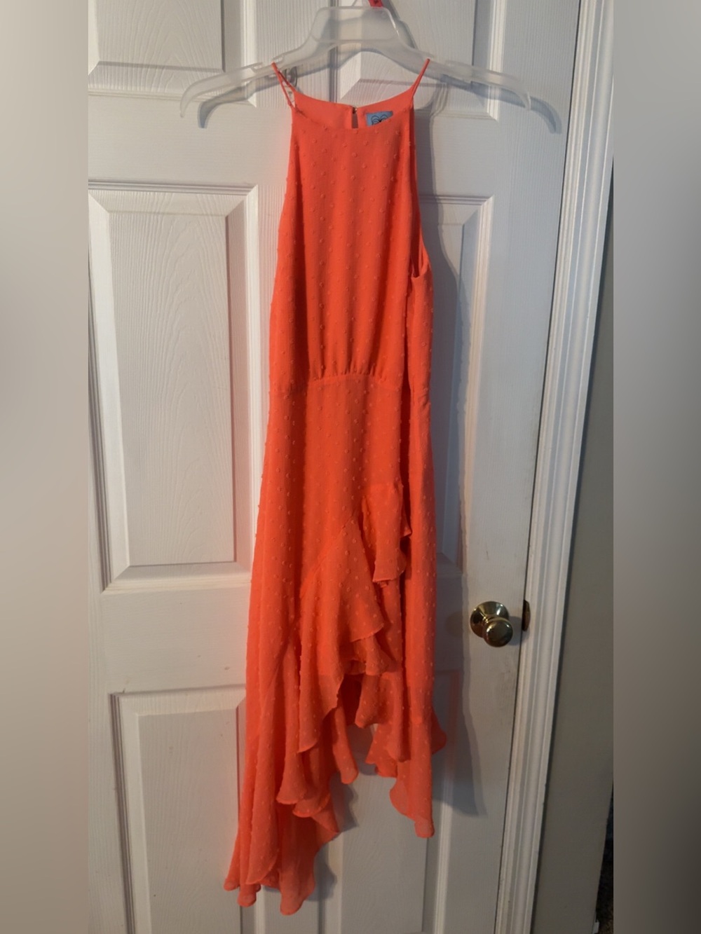 CeCe Coral Ruffle High-Low Halter Dress